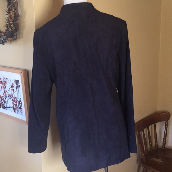 CHICOS Size Large 2 Drape Front Navy Sueded Waterfall Blazer Versatile $149 NEW - Picture 5 of 8